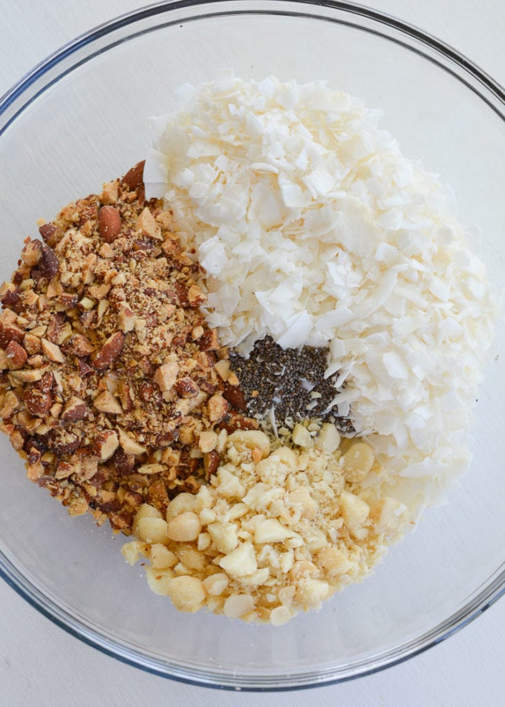 This Grain Free Granola is the perfect sweet, crunchy, keto-friendly snack! Enjoy a serving for just 2.5 net carbs each!