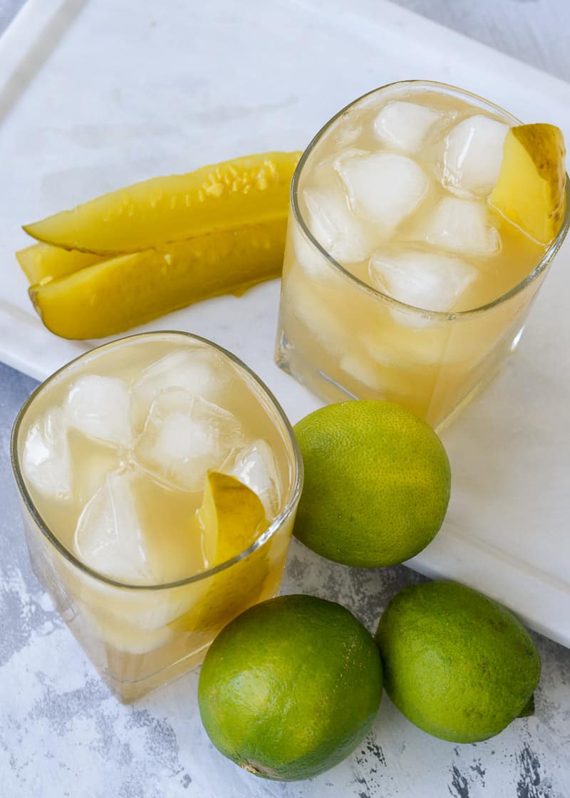 Meet the Pickleback -- A delicious keto cocktail featuring bourbon and pickle juice, perfect for tailgating season! Just 4 ingredients needed for this sugar free drink under 3 net carbs!