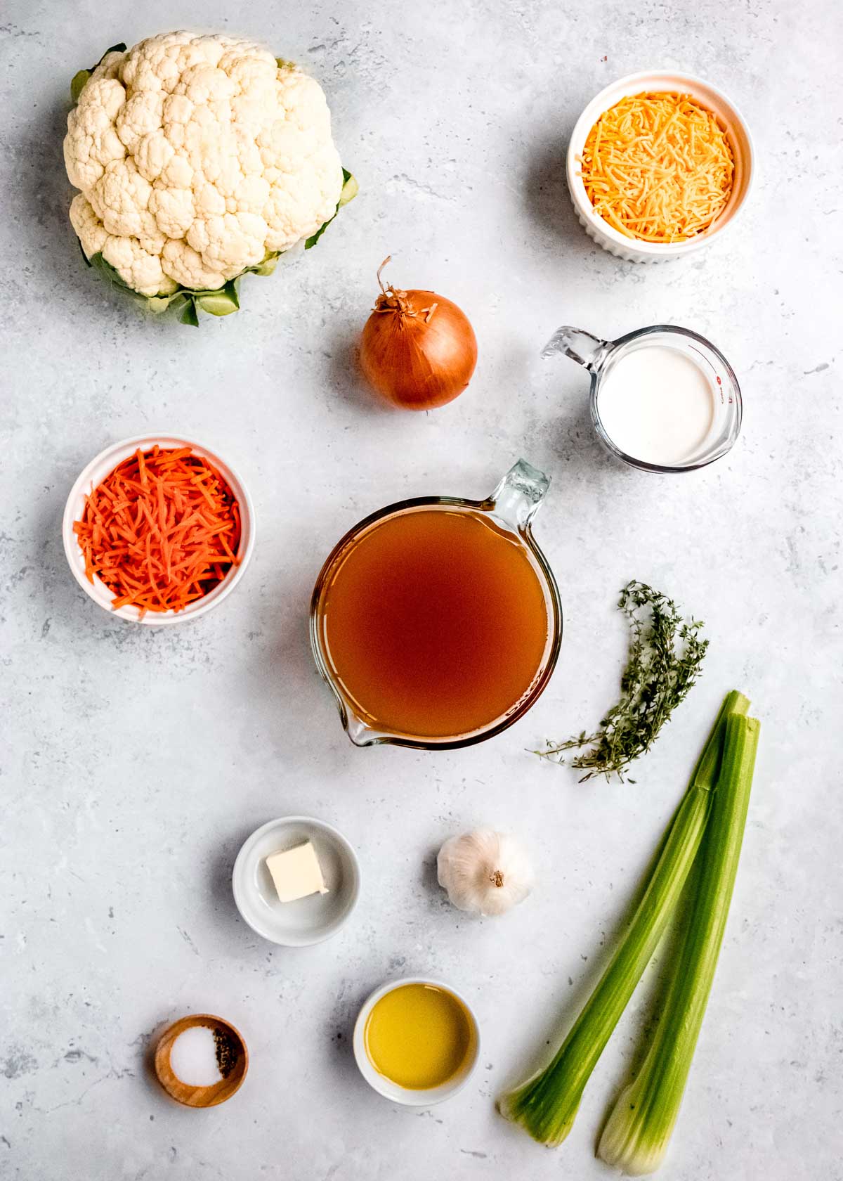 cauliflower soup ingredients on a white background